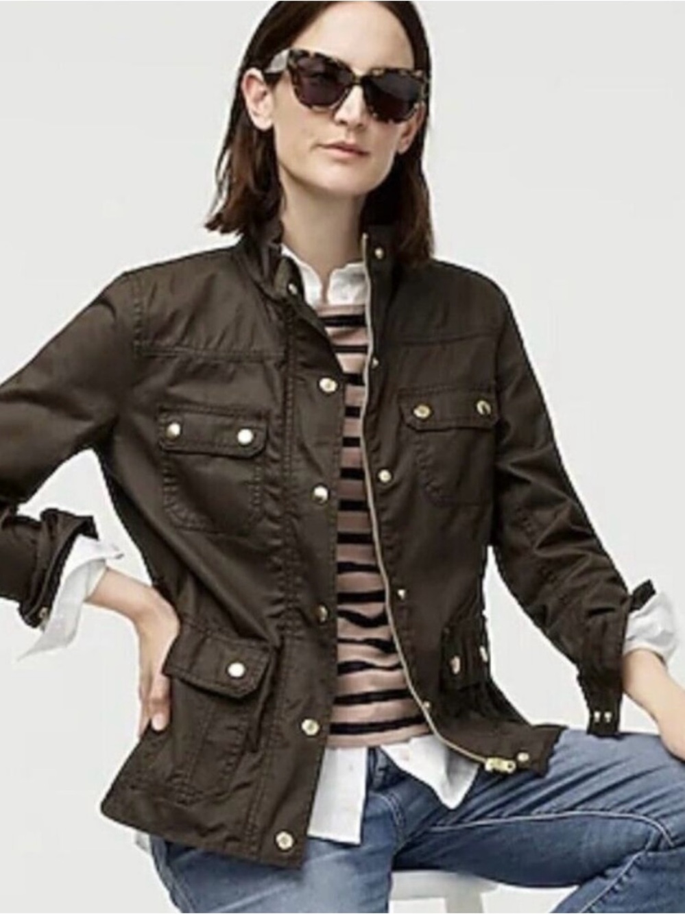 J. Crew Dark Brown Utility Jacket with Snap Flap Pockets
